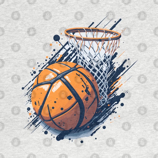 Basketball and basket with net by jjmpubli